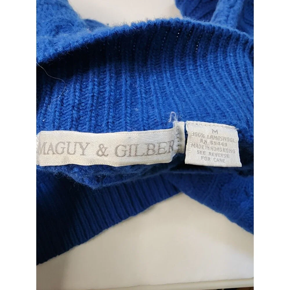 Maguy & Gilbert Cable Knit Sweater Mens Medium Blue Chunky 100% Lambswool